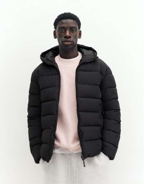 Pull&Bear - Gewatteerd puffer jack met capuchon in zwart - view 1