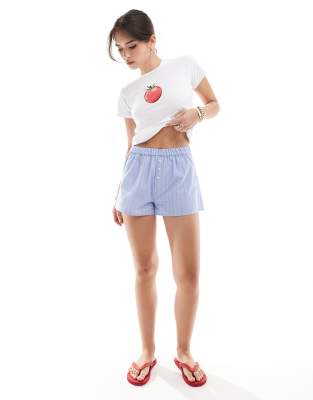 Pull&Bear - Geweven gestreepte boxershort in blauw