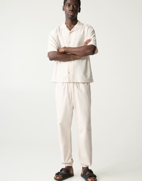 Pull&Bear - Geweven joggingbroek met textuur in beige - view 1