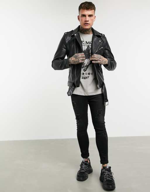 Pull&Bear - Giacca biker in pelle sintetica nera, 4 di 4