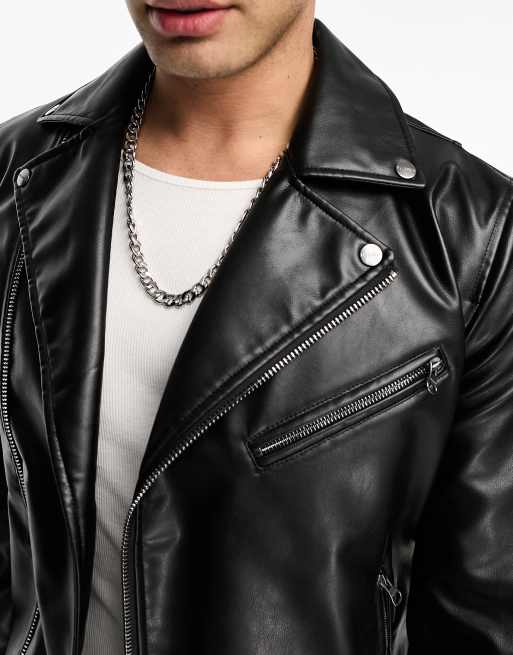 Leather Biker Jacket Giacca Di Pelle Uomo Pull And Bear Pull&Bear