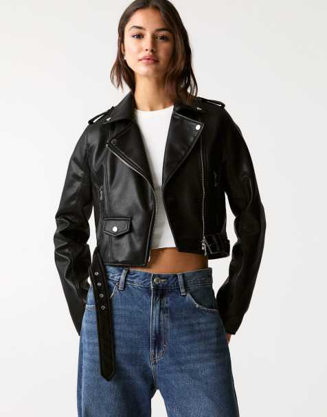 Pull&Bear - Giacca biker in pelle sintetica nera - view 1