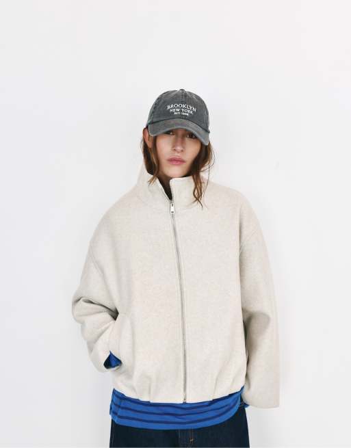 Pull&Bear giacca bomber a palloncino in misto lana beige, 5 di 7