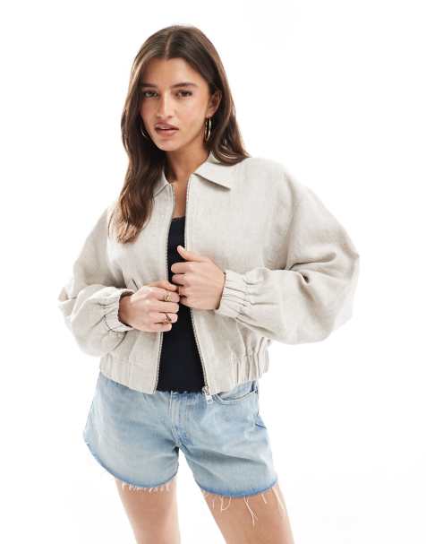 Pull&Bear - Giacca bomber écru in lino - view 1