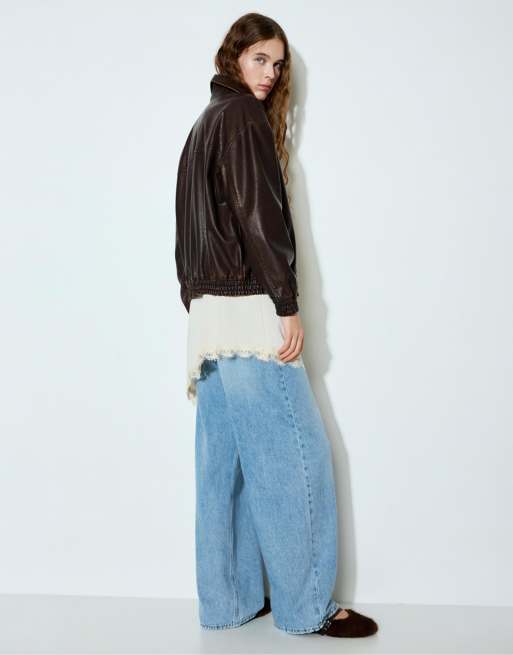 Pull&Bear Giacca bomber in pelle sintetica marrone ASOS