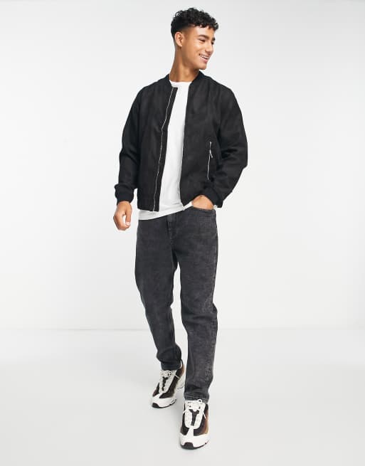 Pull&Bear - Giacca bomber nera in camoscio sintetico, 2 di 4