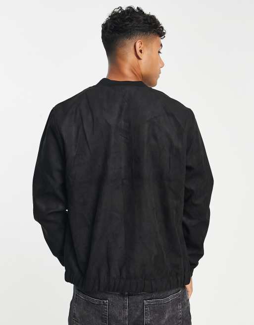 Pull&Bear - Giacca bomber nera in camoscio sintetico, 3 di 4