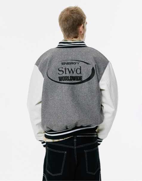 Pull&Bear - Giacca college grigia ricamata - view 1