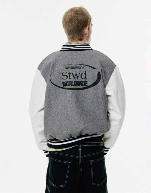 Pull&Bear - Giacca college grigia ricamata