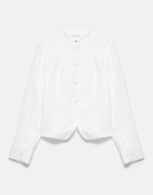 Pull&Bear giacca con alamari 100% lino bianca, 4 di 6