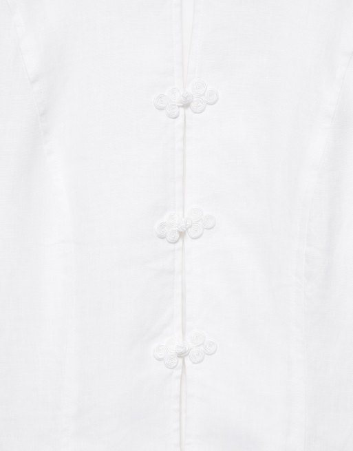 Pull&Bear giacca con alamari 100% lino bianca, 5 di 6