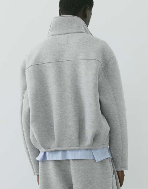 Pull&Bear giacca con zip effetto neoprene in grigio mélange, 5 di 7