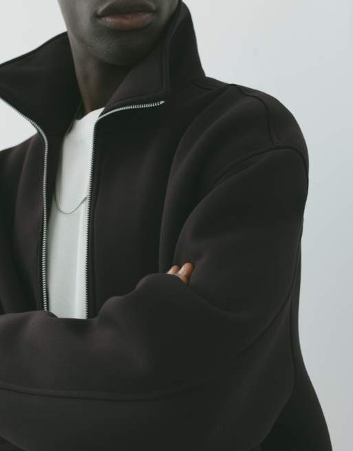 Pull&Bear giacca con zip effetto neoprene marrone, 3 di 7