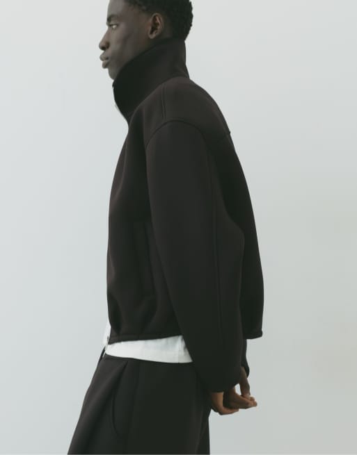 Pull&Bear giacca con zip effetto neoprene marrone, 5 di 7
