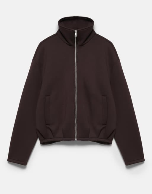 Pull&Bear giacca con zip effetto neoprene marrone, 6 di 7
