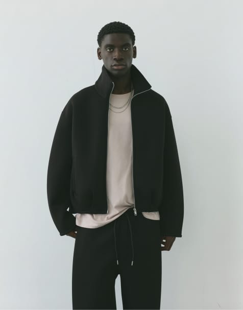 Pull&Bear giacca con zip effetto neoprene nera - view 1