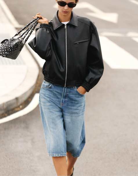 Pull&Bear - Giacca dad nera effetto pelle - view 1