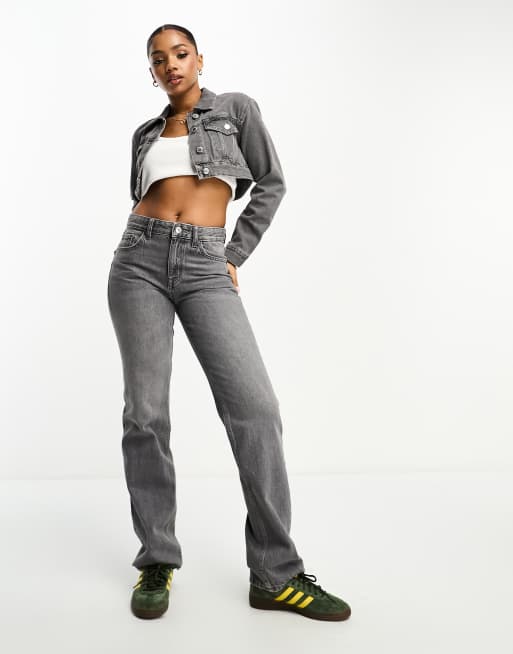 Pull&Bear - Giacca di jeans corta squadrata grigio slavato in coordinato