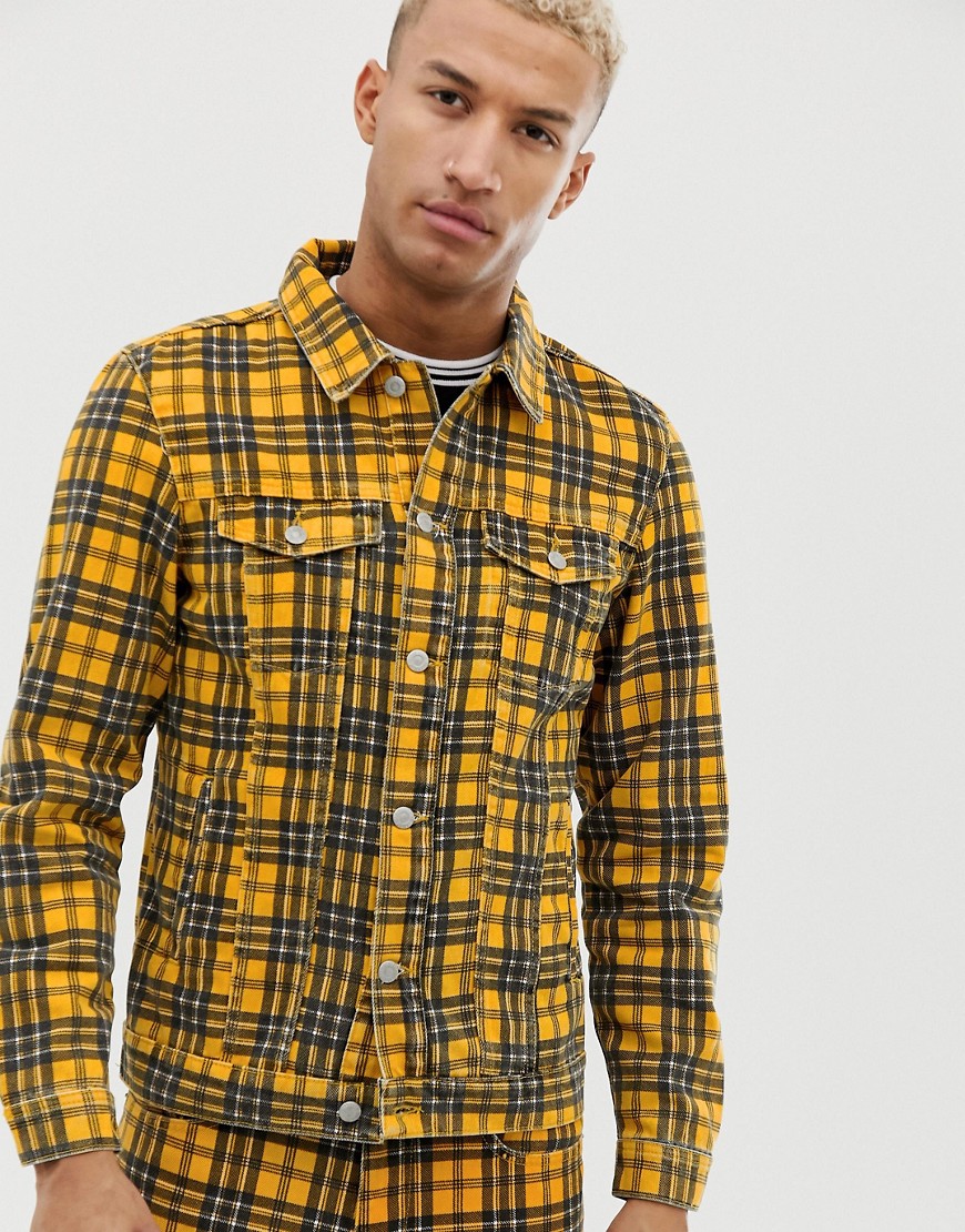 Pull&Bear - Giacca di jeans giallo a quadri in coordinato