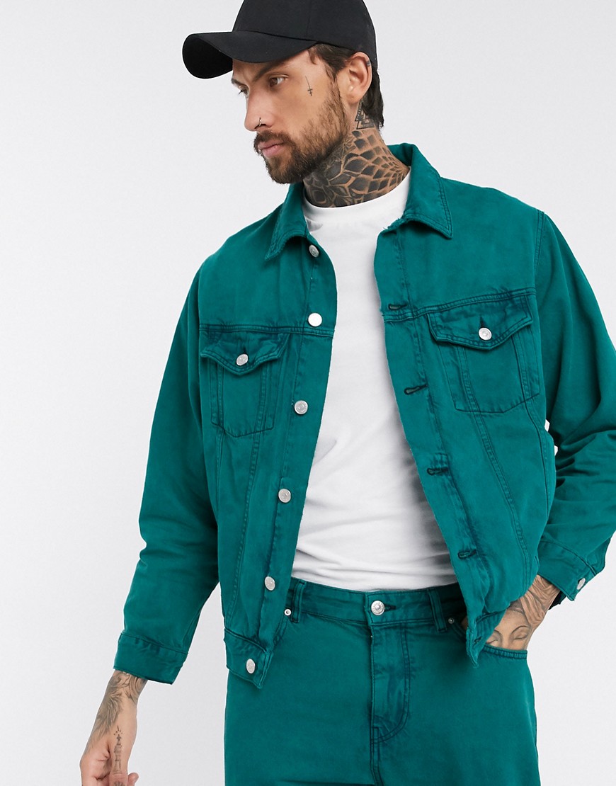 Pull&Bear - Giacca di jeans verde lavaggio acido in coordinato