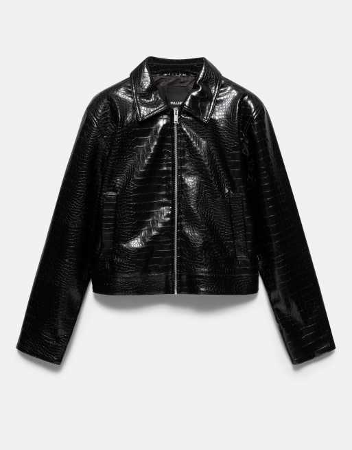 Pull&Bear giacca effetto pelle effetto coccodrillo nera, 5 di 7