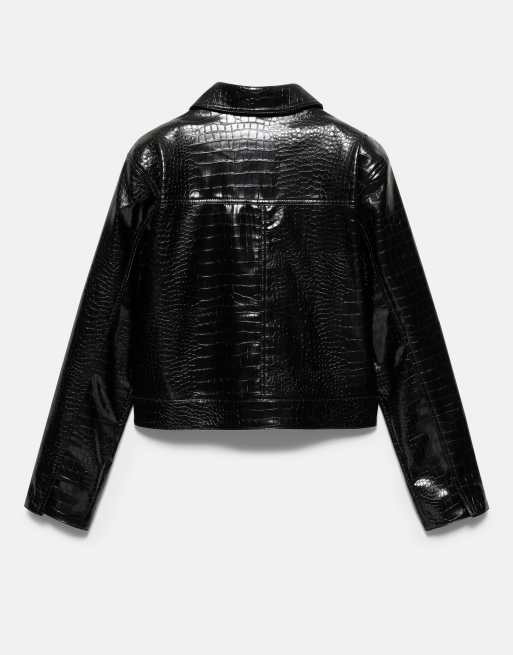 Pull&Bear giacca effetto pelle effetto coccodrillo nera, 7 di 7