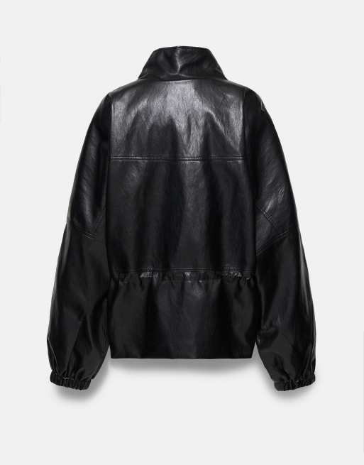 Pull&Bear giacca effetto pelle nera con collo alto, 6 di 6