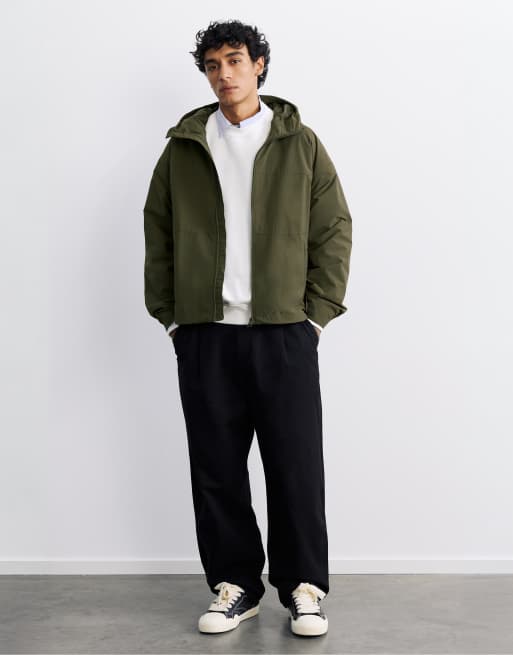 Pull&Bear giacca impermeabile leggera con cappuccio color kaki, 5 di 7