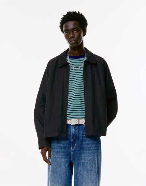 Pull&Bear - Giacca in cotone nera con zip - view 1