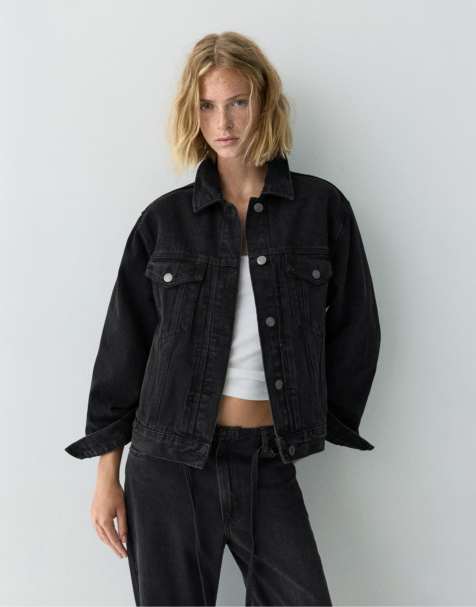 Pull&Bear - Giacca in denim stile trucker nera - view 1