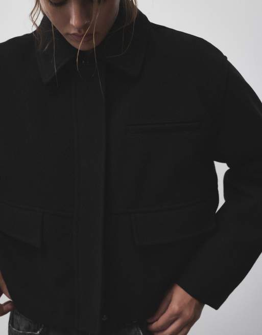Pull&Bear giacca in feltro nera, 4 di 7
