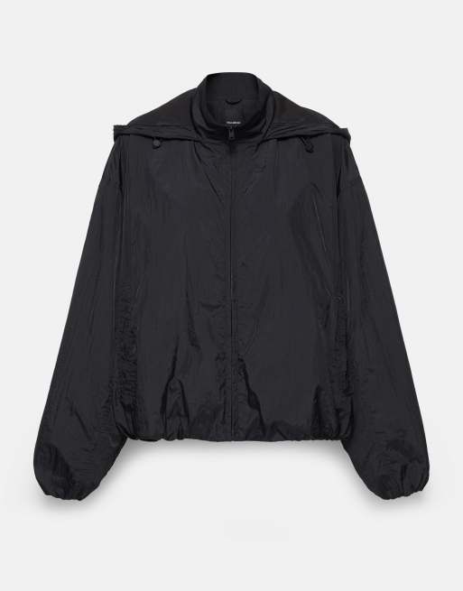 Pull&Bear - Giacca leggera nera con cappuccio, 6 di 7