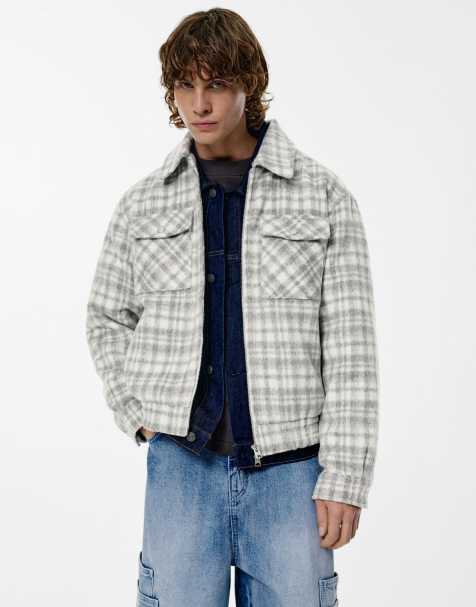 Pull&Bear - Giacca morbida grigia e bianca a quadri - view 1