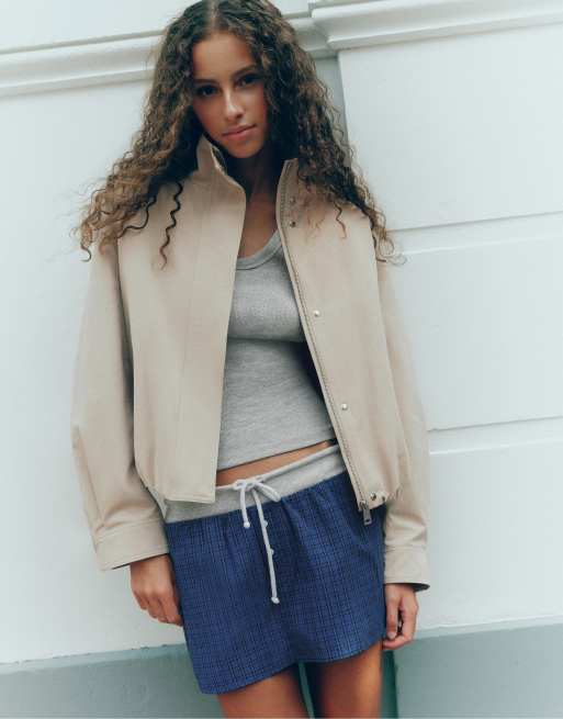 Pull&Bear giacca oversize con collo alto color sabbia