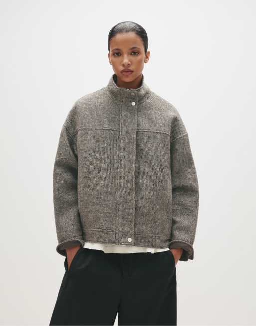 Pull&Bear - Giacca oversize in feltro color grigio medio
