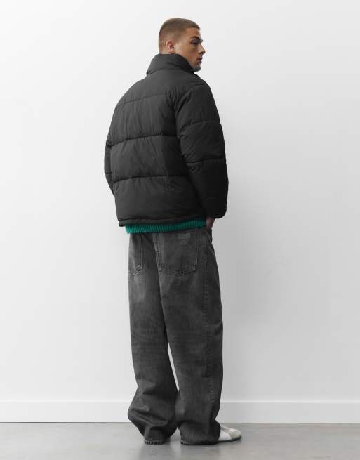 Pull&Bear giacca puffer nera con collo alto, 2 di 7