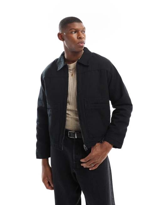 Pull&Bear - Giacca squadrata nera con zip