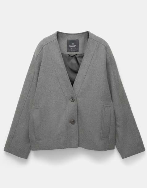 Pull&Bear - Giacca stile kimono grigio medio in misto lana - view 1