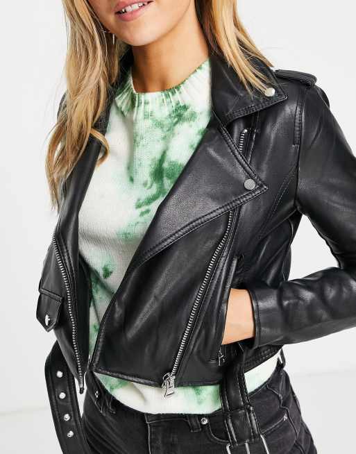 Pull&Bear - Giacca stile motociclista corta in pelle sintetica nera, 2 di 4