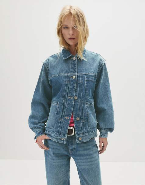 Pull&Bear - Giacca trucker in denim blu medio con cimosa - view 1
