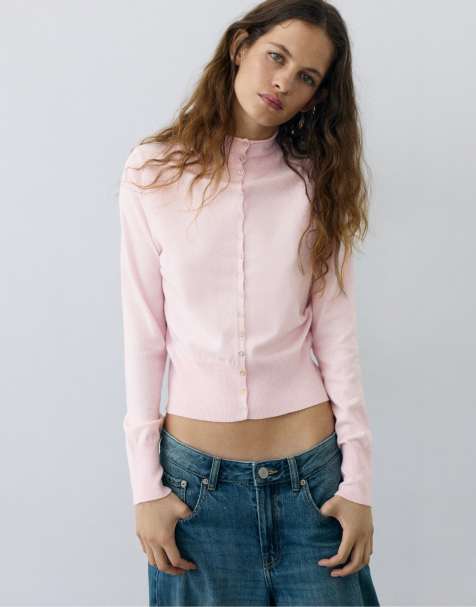 Pull&Bear gilet à col montant rose poudré - view 1