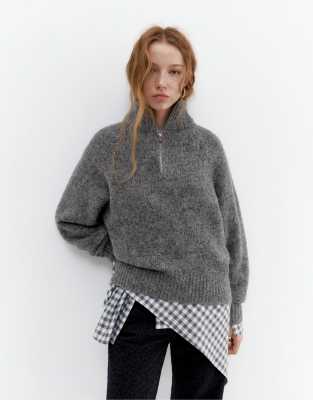 Pull & Bear - Gilet à col zippé - Gris