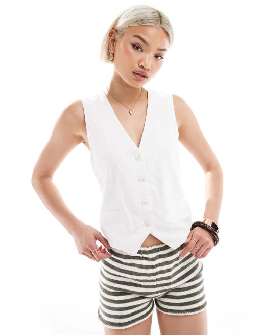 Pull&Bear - Gilet bianco effetto lino