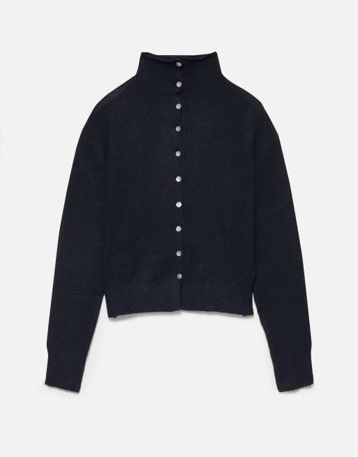 Pull&Bear gilet boutonné à col montant bleu marine, 6 de 7