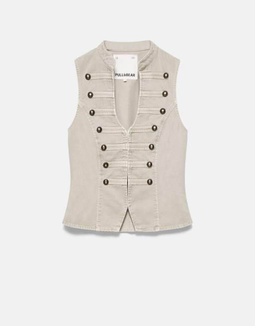 Pull&Bear gilet con bottoni color kaki, 4 di 6