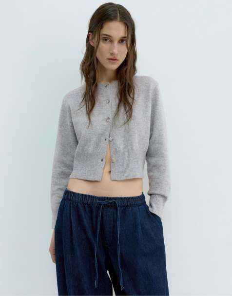 Pull&Bear - Gilet court boutonné - Gris moyen chiné - view 1