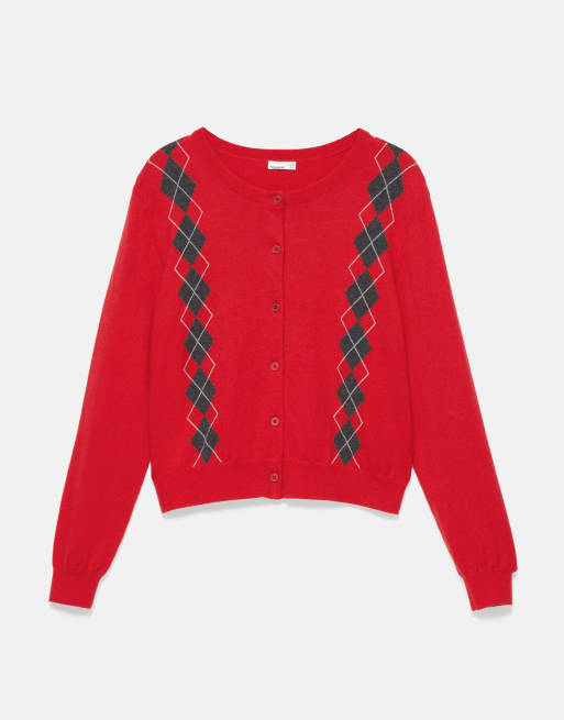 Pull&Bear gilet en maille à motif losanges rouge, 4 de 6