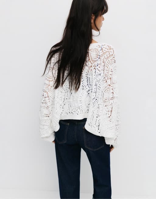 Pull&Bear Gilet en maille ajourée Beige ASOS