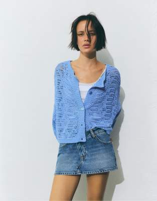 Pull & Bear - Gilet en maille ajourée - Bleu