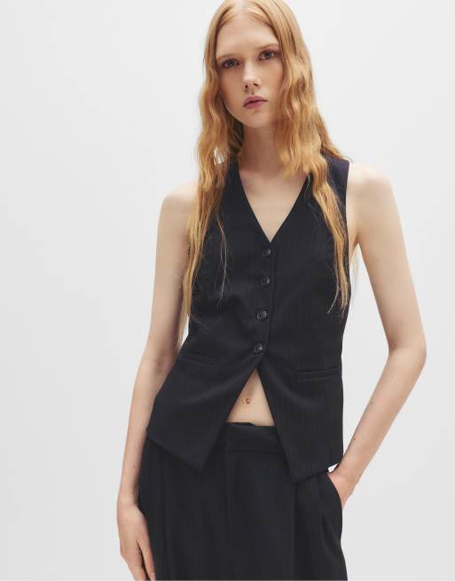 Pull&Bear - Gilet sartoriale taglio lungo a righe